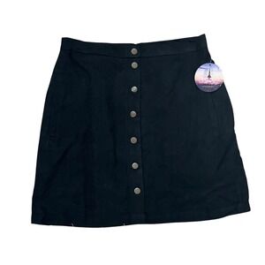 Love by Design Womens Black Faux Suede Button Front A-Line Mini Skirt Medium NWT